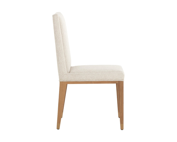Sunpan Kalla Dining Chair - Stylish Monument Oatmeal Upholstery With Rustic Oak Base & Gold Accents Taupe Fabric 112046