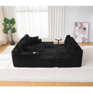 English Elm U-shaped Corduroy Cloud Sectional Sofa with Pocket Springs and Modular Living Room Seating Black W3366S00001