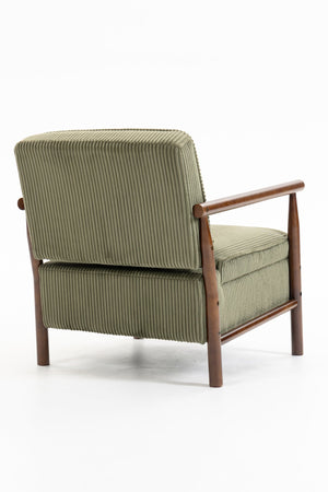 English Elm Storage Accent Chair Mid Century Wood Frame Upholstered Seat with Lumbar Cushion Antique Green W2530P401455