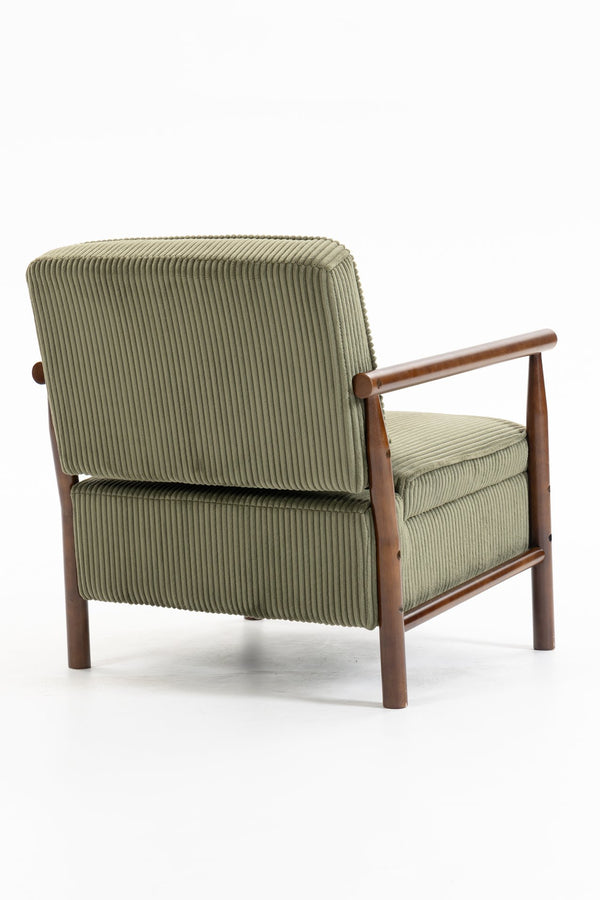 English Elm Storage Accent Chair Mid Century Wood Frame Upholstered Seat with Lumbar Cushion Antique Green W2530P401455
