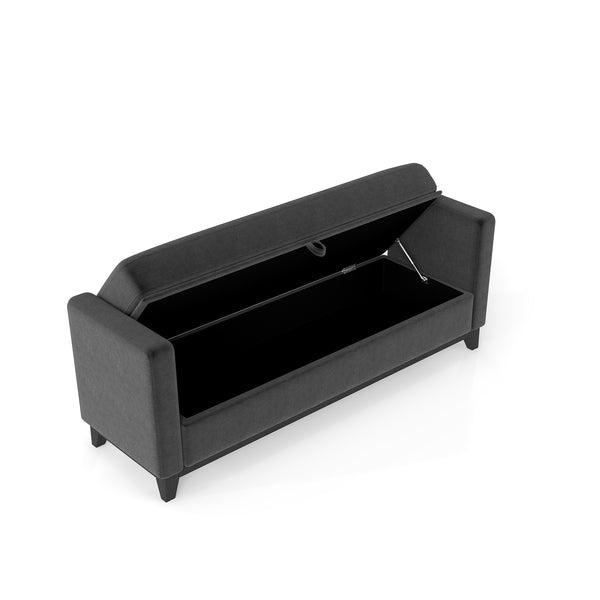 English Elm 66 Inch Sherpa Upholstered Storage Bench with Fluted Wood Base and Bolster Pillows Black W1658P446127