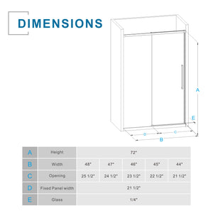English Elm Goodyo 48" W X 72" H Sliding Shower Door - Modern Semi-Frameless Design With Easy-Clean Glass Finish D163118747