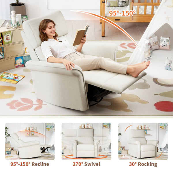 English Elm Power Power Swivel Rocker Recliner Chair with Wide Armrests, Dual USB Charging Ports, Compact Comfort Gray W1028S00054