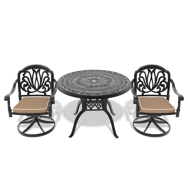 English Elm 3-Piece All-Weather Cast Aluminum Dining Set With Swivel Chairs & Stylish Round Table For Two W1710S00268