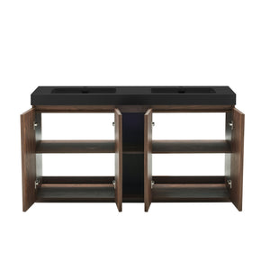 English Elm Emilia 60 Inch Freestanding Oak Vanity with Ceramic Sink and Soft Close Drawers Walnut Brown W1865S00211