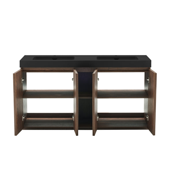 English Elm Emilia 60 Inch Freestanding Oak Vanity with Ceramic Sink and Soft Close Drawers Walnut Brown W1865S00211