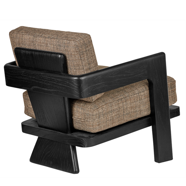 Theo Lounge Chair in Rig Otter Fabric - Stylish Bohemian Design with Caviar Black Mindi Wood Frame