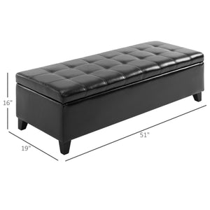 English Elm HOMCOM Tufted 51" Storage Ottoman Bench with Lift Top and Soft-Close Lid, Padded Seat for Living Room Black W2225P217744