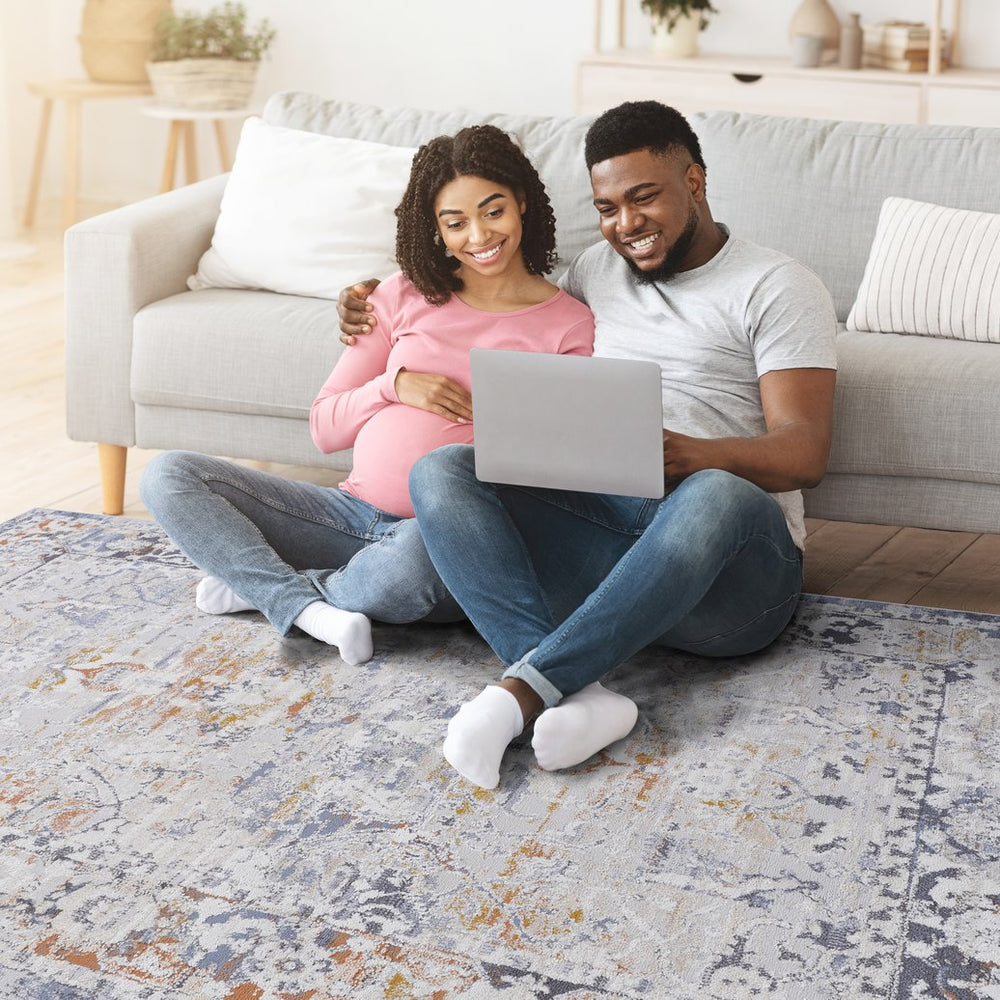 English Elm Loom Stylish Ivory & Grey Non-Shedding Area Rug - Traditional Design For Living Room & Home Office B335P289492