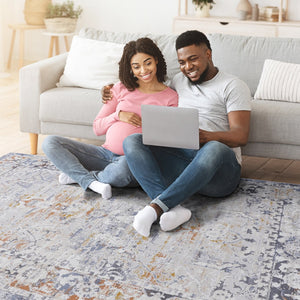 English Elm Loom Stylish Ivory & Grey Non-Shedding Area Rug - Traditional Design For Living Room & Home Office B335P289492