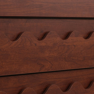 English Elm 60" Wave Front Six Drawer Dresser Sculptural Engineered Wood Media Console for Bedroom Walnut N739S0000011D