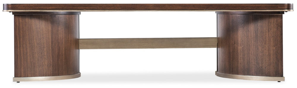 Hooker Furniture Melange Dark Walnut Cocktail Table With Champagne Accents, Tempered Beveled Glass Inset, 66" 628-80550-89