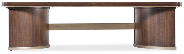 Hooker Furniture Melange Dark Walnut Cocktail Table With Champagne Accents, Tempered Beveled Glass Inset, 66" 628-80550-89