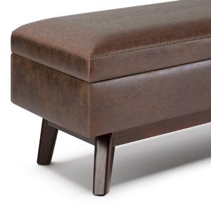 English Elm Owen Rectangular Storage Ottoman - Mid-Century Design In Distressed Chestnut Brown Faux Leather B136P159182-GIGA