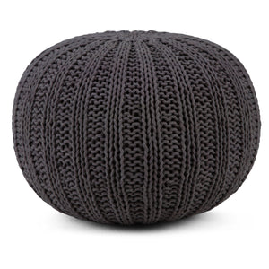 English Elm Shelby Hand-Knit Round Pouf in Slate Grey — Supportive Cotton Fill, Lightweight Portable Accent Seat Dark Gray B136P159266