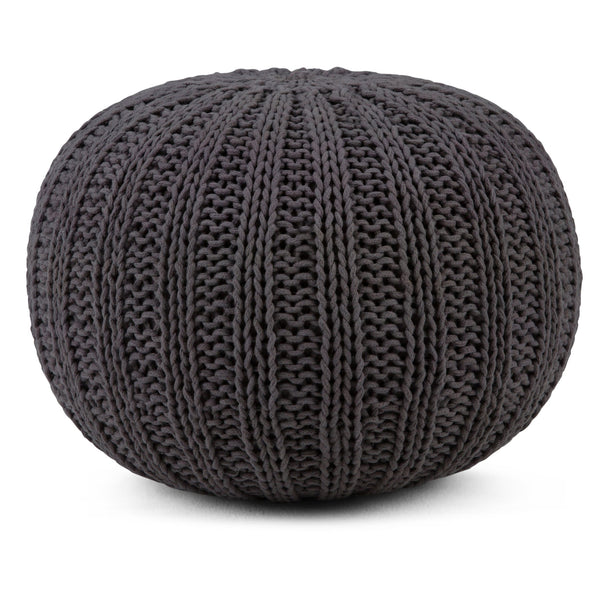 English Elm Shelby Hand-Knit Round Pouf in Slate Grey — Supportive Cotton Fill, Lightweight Portable Accent Seat Dark Gray B136P159266