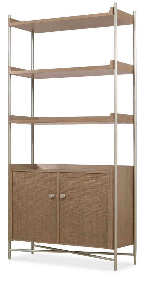 Hooker Furniture Sonnet Woven Cane Bookcase With Metal Frame — Light Oak Veneer, Soft-Close Doors, Versatile Display 6072-10445-85