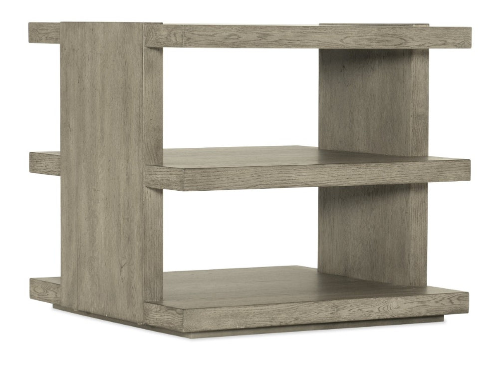 Hooker Furniture Linville Smoked-Mink Trails End Table With Oak Veneer, Plinth Base, Open Shelf For Modern Rustic Homes 6150-80113-85