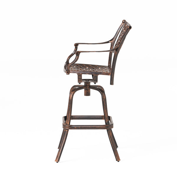 English Elm Christopher Knight Home® - TAHOE Cast Aluminum Bar Stool 29.5" Antique Copper Finish — Elegant Patterned Outdoor Patio Seating Durable 54024.00