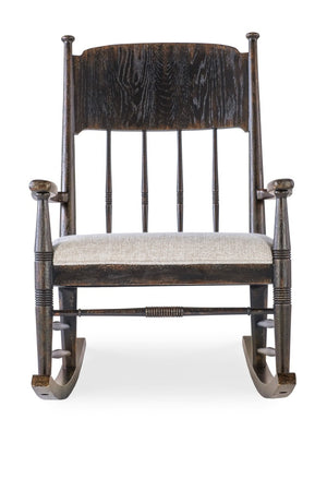 Hooker Furniture Americana Molasses Rocking Chair With Upholstered Seat, Carved Spindle Back, Smooth Motion For Cozy Rooms 7050-50002-89