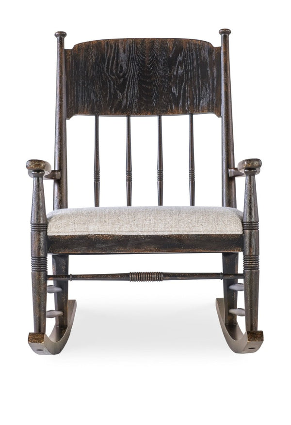 Hooker Furniture Americana Molasses Rocking Chair With Upholstered Seat, Carved Spindle Back, Smooth Motion For Cozy Rooms 7050-50002-89