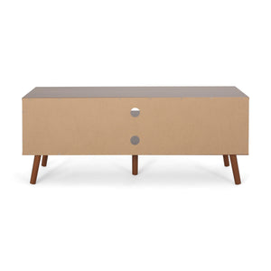 English Elm Tv Stand Mid-century Modern with Splayed Pine Legs and Three Staggered Storage Drawers 66758.00WALNWHT
