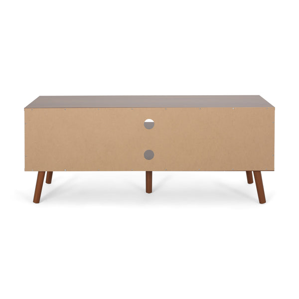 English Elm Tv Stand Mid-century Modern with Splayed Pine Legs and Three Staggered Storage Drawers 66758.00WALNWHT