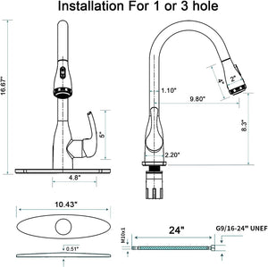 English Elm Single Handle Pull Down Kitchen Faucet Brushed Nickel Steel with 4 Spray Modes T3177P477541