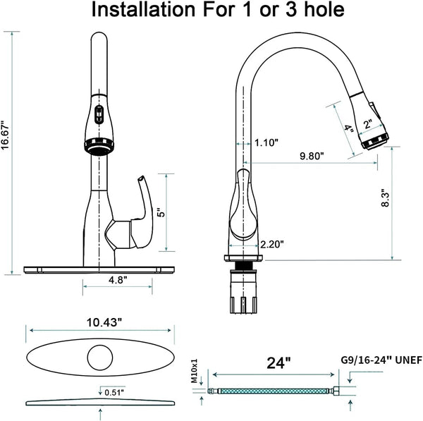 English Elm Single Handle Pull Down Kitchen Faucet Brushed Nickel Steel with 4 Spray Modes T3177P477541