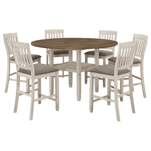 English Elm Bentley 7-Piece Counter-Height Dining Set: Rustic Cream & Nutmeg With Storage For Modern Homes B062S01035