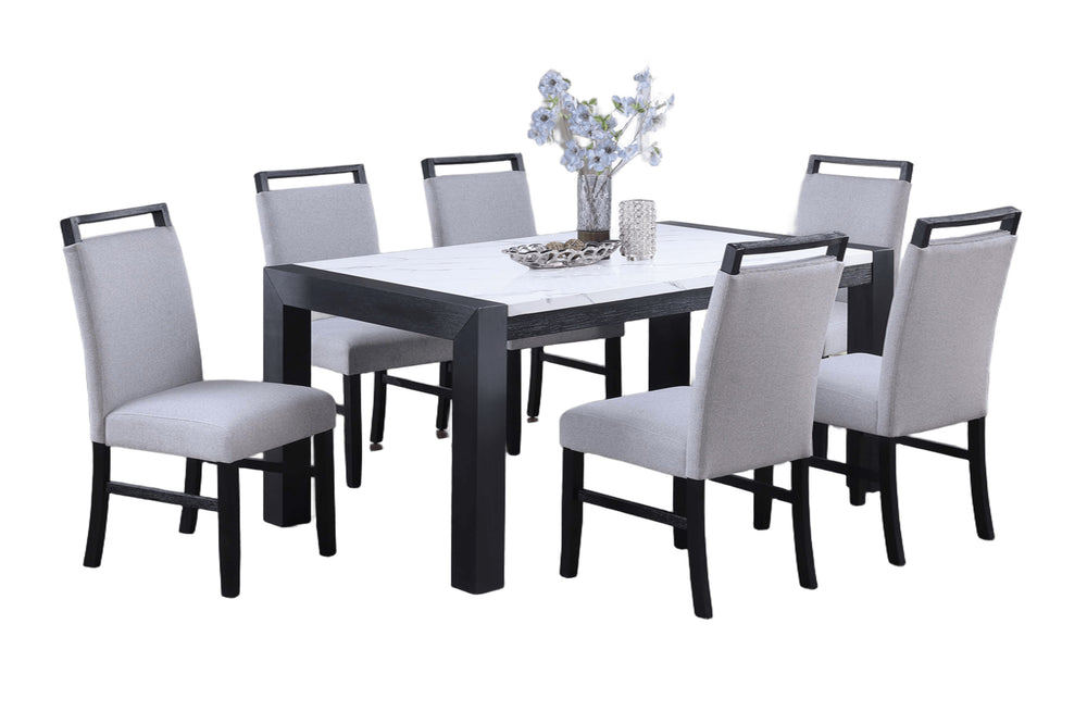 English Elm Modern Dining Table and 6 Side Chairs with Faux Marble Top, Sturdy Thick Legs, Sleek Contemporary Style Charcoal,White 17 L x 6 W x 42 H B011S01874