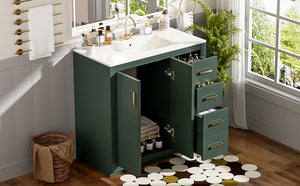English Elm 36'' Bathroom Vanity with Ceramic Sink Combo Solid Wood Frame Soft-Closing Drawers Ample Storage Elegance Green N710P243327F
