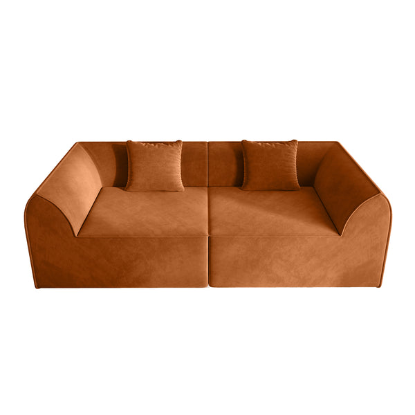 English Elm Compressed Memory Foam Sofa 2-Seater Lounger Daybed with Rectangular Pillow, Space-Saving Expandable Comfort Orange W3670S00005