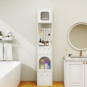 English Elm White Sideboard Storage Cabinet – Modern Multi-Functional Design With Glass Doors & Versatile Shelving W331P298183-GIGA