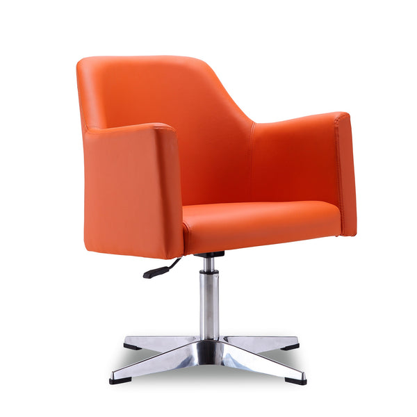 English Elm Pelo Vegan Leather Swivel Lounge Chair with Adjustable Height, Polished Chrome Base & Foam Comfort Orange B365P397946