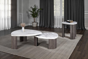 English Elm Contemporary Nesting Cocktail Table Set With Marble Pattern And Hidden Casters For Small Spaces B2741P395275