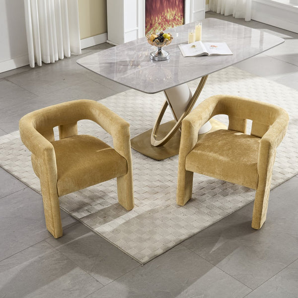 English Elm United We Win Chenille Barrel Accent Armchairs Set of Two for Living Room Dining Yellow W1568P389274