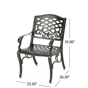 English Elm Phoenix Cast Aluminum Outdoor Dining Arm Chairs Ornate Lattice Scroll Garden Patio Set Bronze N776P381164B