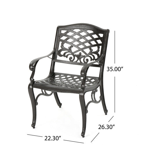 English Elm Phoenix Cast Aluminum Outdoor Dining Arm Chairs Ornate Lattice Scroll Garden Patio Set Bronze N776P381164B