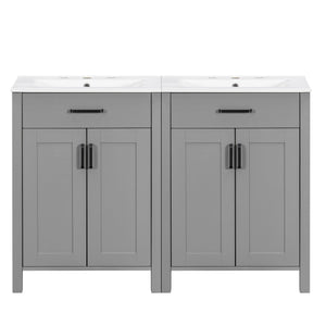 English Elm Modern 48 Inch Freestanding Bathroom Vanity Dual Ceramic Sinks Soft Close Gold Handles Grey N729P000008E