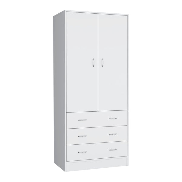 English Elm Armoire Melfa 71" H with 2 doors, 3 drawers and hanging rod for organized, elegant bedroom storage White 35 L x 24 W x 6 H B097S00120