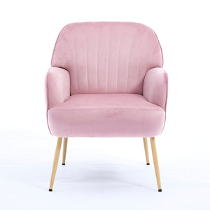 English Elm Velvet Barrel Accent Chair Tufted Shell Back with Metal Legs for Living Room Pink W5722P462513