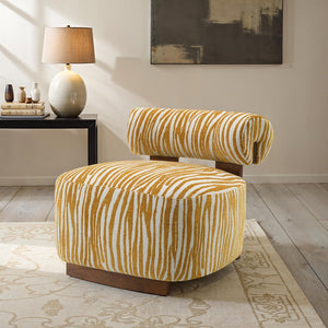 English Elm Contemporary Sculpted Barrel-Back Arm Chair with Smooth Casters, Neutral Textured Upholstery, Stylish Accent Seating Yellow 31 L x 34 W x 27 H B2741P401386