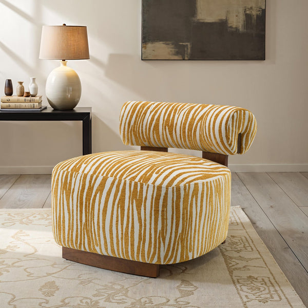 English Elm Contemporary Sculpted Barrel-Back Arm Chair with Smooth Casters, Neutral Textured Upholstery, Stylish Accent Seating Yellow 31 L x 34 W x 27 H B2741P401386