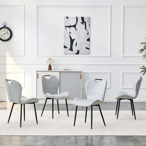 English Elm Set of 4 Olive Fabric Dining Chairs Ergonomic Cushion Black Steel Frame Modern Black,Light Gray W1151P454884