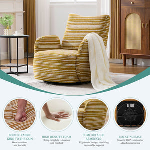 English Elm Modern Boucle 360° Swivel Leisure Chair with High‑Resilience Sponge, Supportive Curve, 550lb Capacity Mustard yellow W395P355482