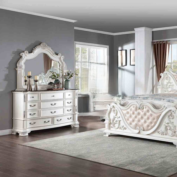 English Elm Luxury Pearl White Dresser Genuine Marble Top Bronze Hardware Dovetail Bedroom Storage B2741P448889