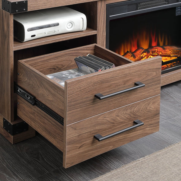 English Elm Richmond 60" TV Stand with Steel Corner Plates, Full-Extension Drawers & Cable Management in Textured Finish Brown B365P398321