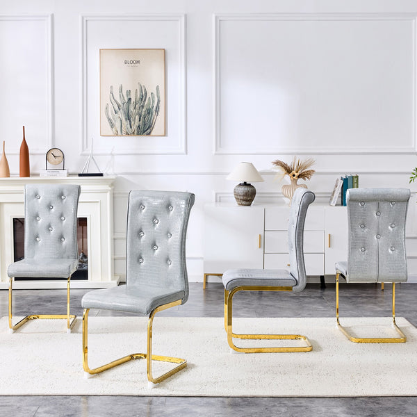 English Elm Set of 2 Glam Faux Alligator Pvc Dining Chairs with Crystal Buckle Bow Legs Gray W3875P371040