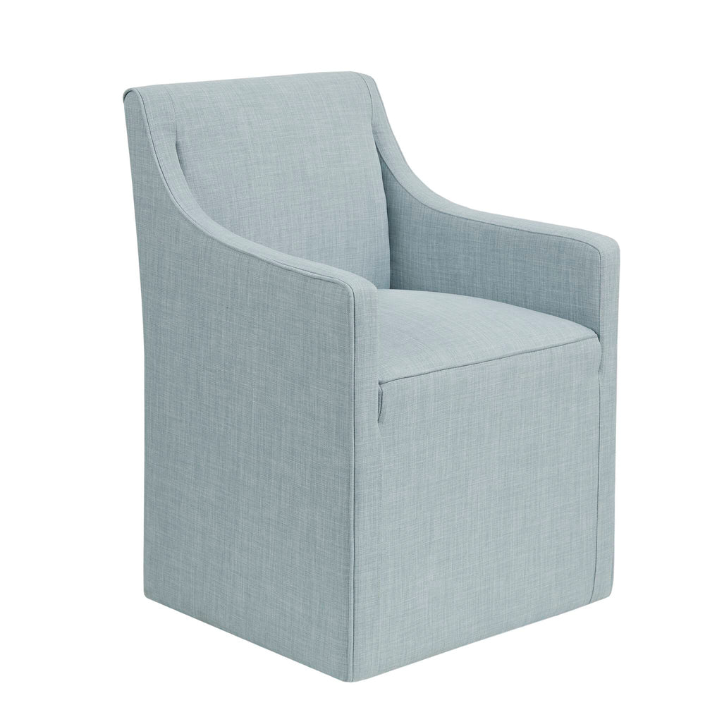 English Elm Skirted Charlotte Upholstered Dining Arm Chair with Hidden Casters, Light Grey Woven Fabric, Padded Comfort B035P217811